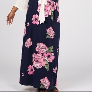 Agnes & Dora Navy and Pink Floral Graphic Peony Print Maxi Skirt